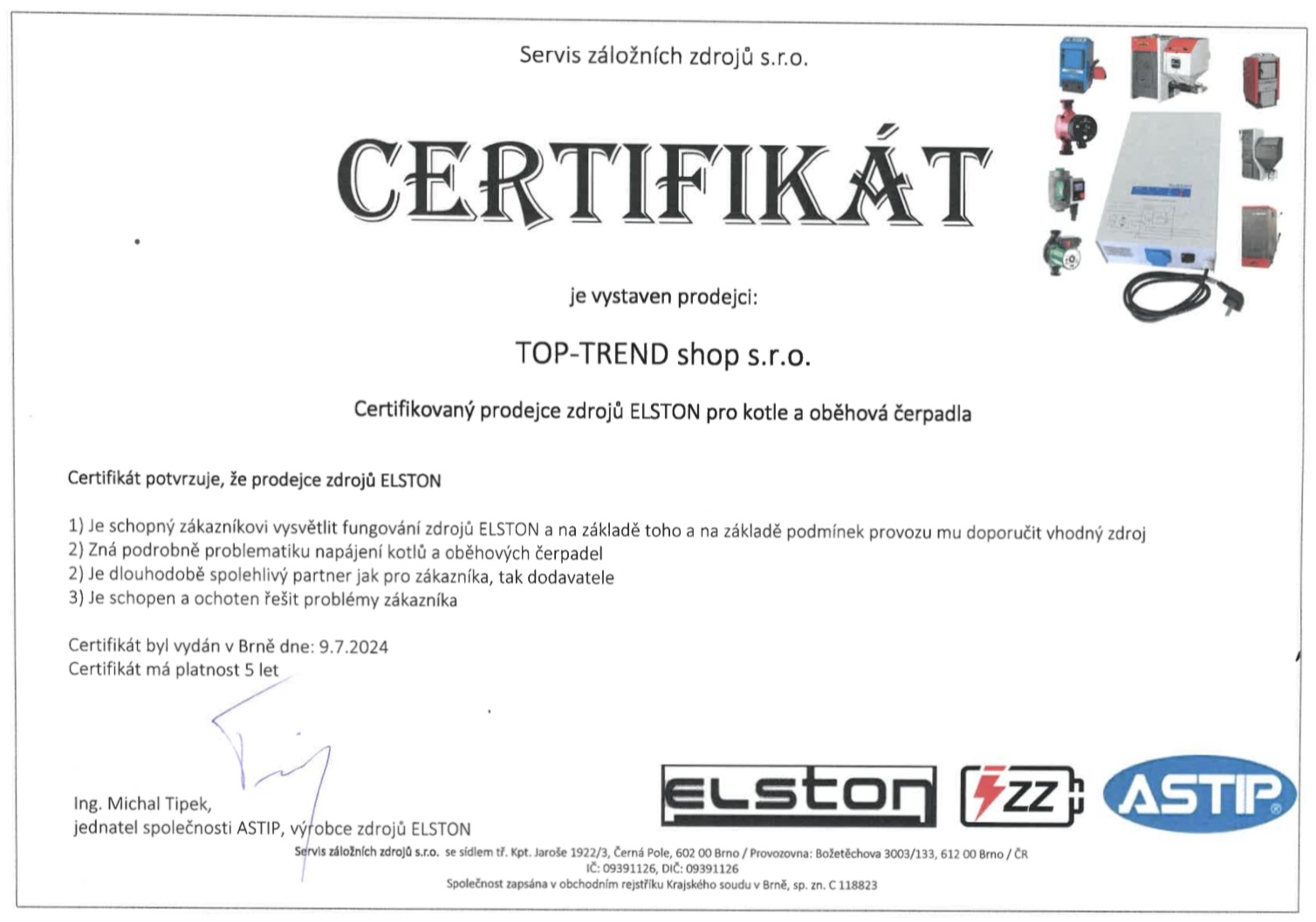 Certifikovan prodejce ASTIP ELSTON